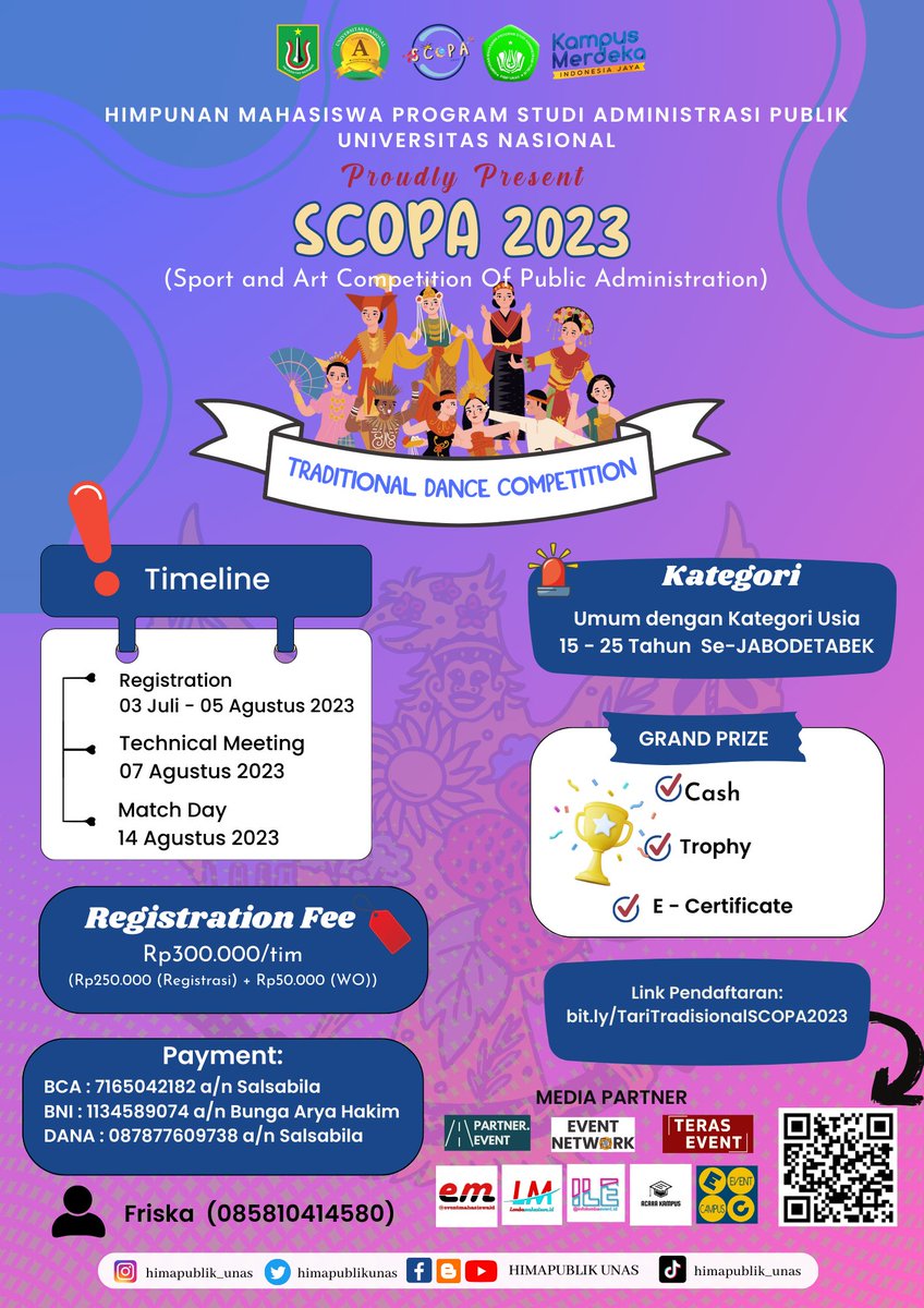 Halo sobat scopa!🤩🙌🏻
pendaftaran lomba SCOPA 2023 masih dibuka loh sampai h-1 perlombaan, yuk segera daftar!

Akan ada banyak benefit yang bisa kalian dapetin pastinya🤩 Selain dapat hadiah, kalian juga bisa nambah relasi loh gaiss 
see you at SCOPA 2023!😍✨