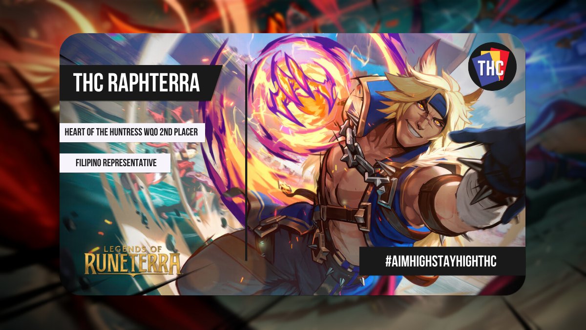 Congratulations to <a href="/Raphterra/">Raphterra</a> for getting 2nd Place on the Heart of the Huntress APAC World Qualifier. 🥳🥳🥳

We are very proud of what you have accomplish and what you will continue to do so in the future. May the RNGGods bless you.

#AimHighStayHighTHC