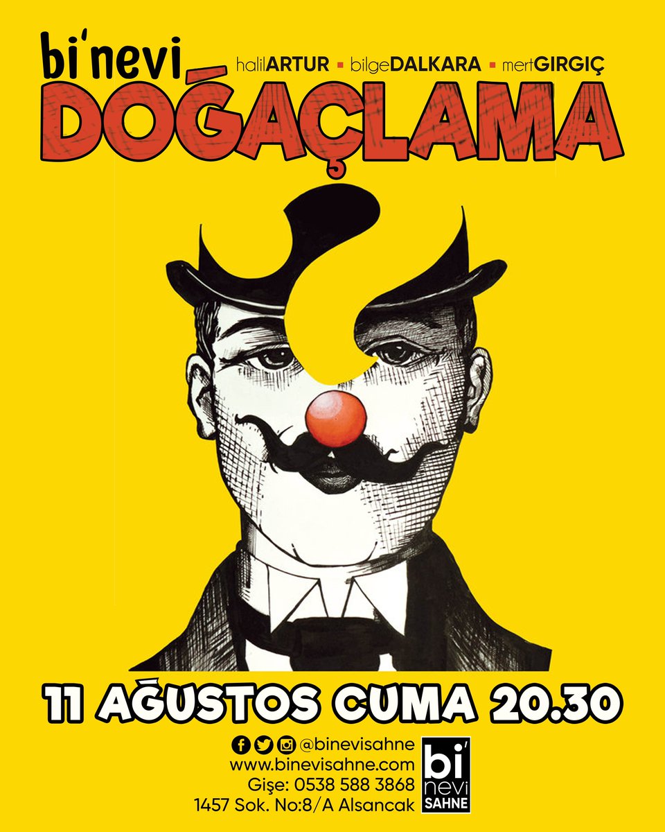 En eğlenceli, en komik, seyircisini oyuna en çok katan oyun ‘Bi’nevi DOĞAÇLAMA’
🗓 11 AĞUSTOS CUMA 20.30’da <a href="/binevisahne/">bi’nevi sahne</a> ‘de.

bubilet.com.tr/izmir/etkinlik…