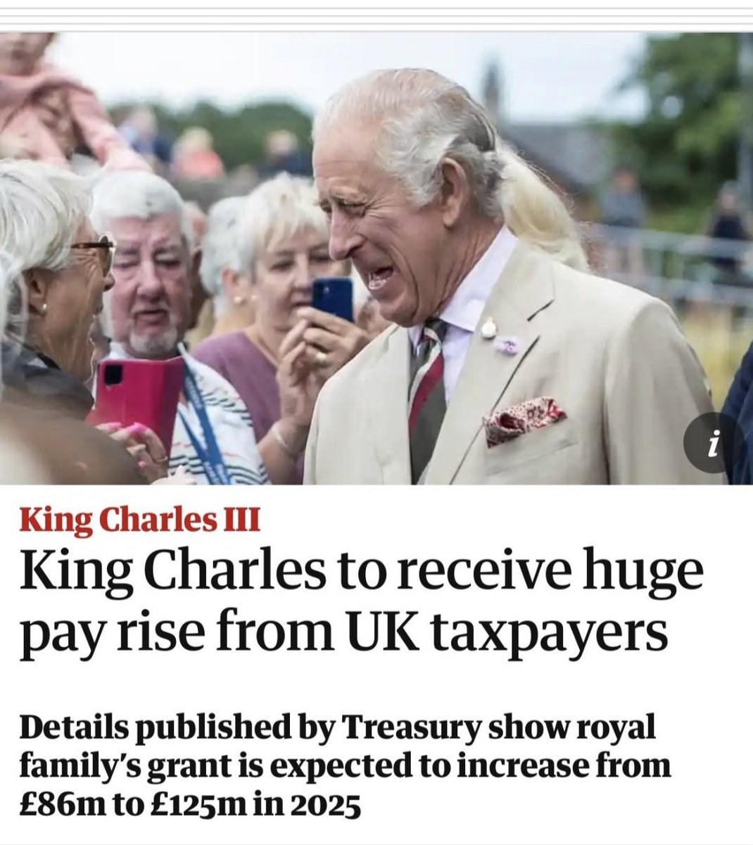 The RF sorry doctors and other public sector workers we can’t afford to give you a pay rise above 6% but we can afford to give 45% to the RF who didn’t pay a single penny in inheritance tax and don’t really need such a rise. Takers not givers. #AbolishTheMonarchy