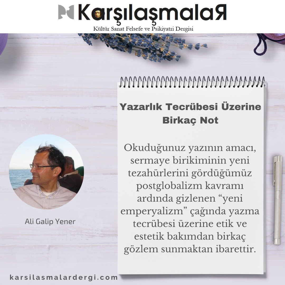 Karşılaşmalar Dergisi

Dergimizin bu sayısında Ali Galip Yener "Yazarlık Tecrübesi Üzerine Birkaç Not" adlı yazısıyla yerini alıyor..

Keyifli okumalar dileriz...

#karşılaşmalardergisi #edebiyat #psikiyatri #felsefe #yazar