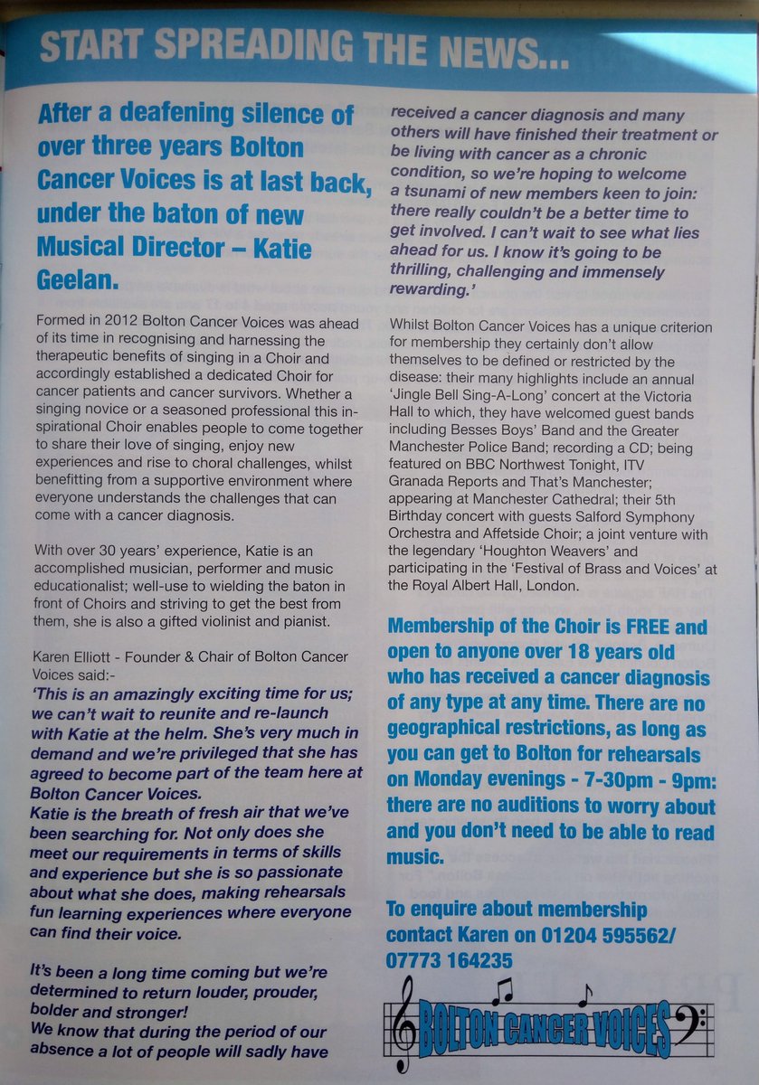 VoicesBolton's tweet image. @WorkWithCancer 
@TargetOvarian 
@VicHallBMM 
@bloodcancer_uk 
@eveappeal 
@BootOutBC 
@orchidcancer 
@MelanomaUK 
@CoppaFeelPeople 
@radiotherapy_uk 

OUR DEDICATED CHOIR 🎵🎶 FOR CANCER PATIENTS &amp;amp; SURVIVORS IS BACK &amp;amp; WE'D ❤️ TO WELCOME NEW MEMBERS

📢 PLEASE KINDLY RETWEET