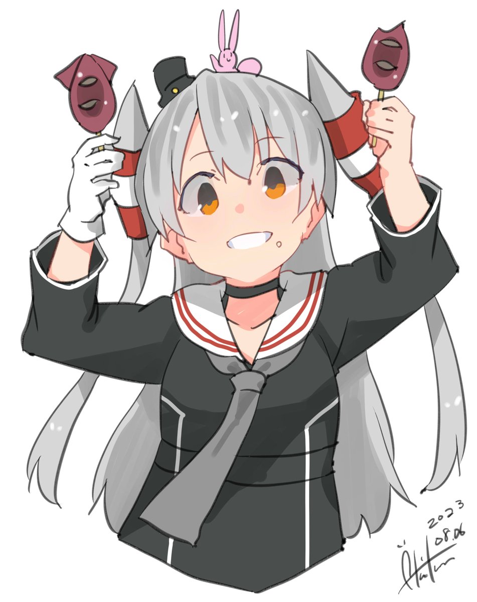 amatsukaze (kancolle) 1girl long hair two side up grey hair gloves sailor dress simple background  illustration images