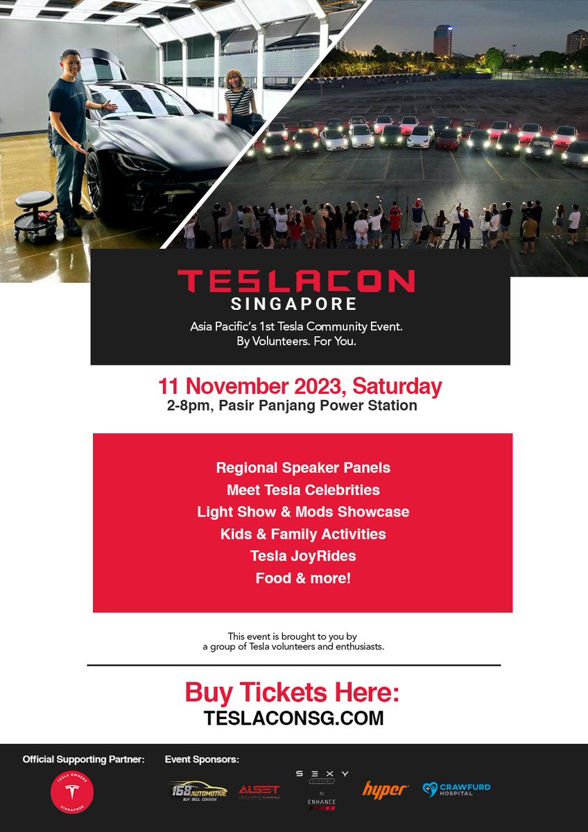 We are thrilled to have <a href="/TeslaOwnersSG/">Tesla Owners Singapore</a> on board as our Official Supporting Partner for Teslacon Singapore! This signals strong ecosystem support to our event which is organised fully by a dedicated team of volunteers. 

We need your help to make this event happen. Support our