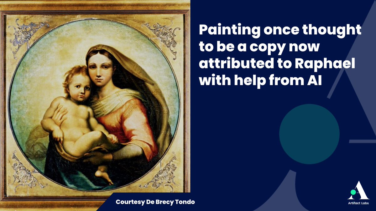 Thanks to AI-based facial recognition software, a painting long considered a copy of Raphael's work is now attributed to the Renaissance master. 

The de Brécy Tondo is on display at Cartwright Hall Art Gallery in England, showcasing the potential of AI in art authentication.