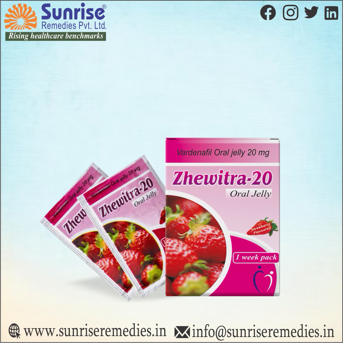 A Perfect Life is a Happy Life With #ZhewitraOraljelly Contains Vardenafil Oral Jelly.

Read More: sunriseremedies.in/our-products/z…

#VardenafilOralJelly #TadalafilOralJelly #SildenafilOraljelly #SildenafilEffervescent #Tadalafileffervescent #SildenafilChewable #TadalafilChewable #Sunrise