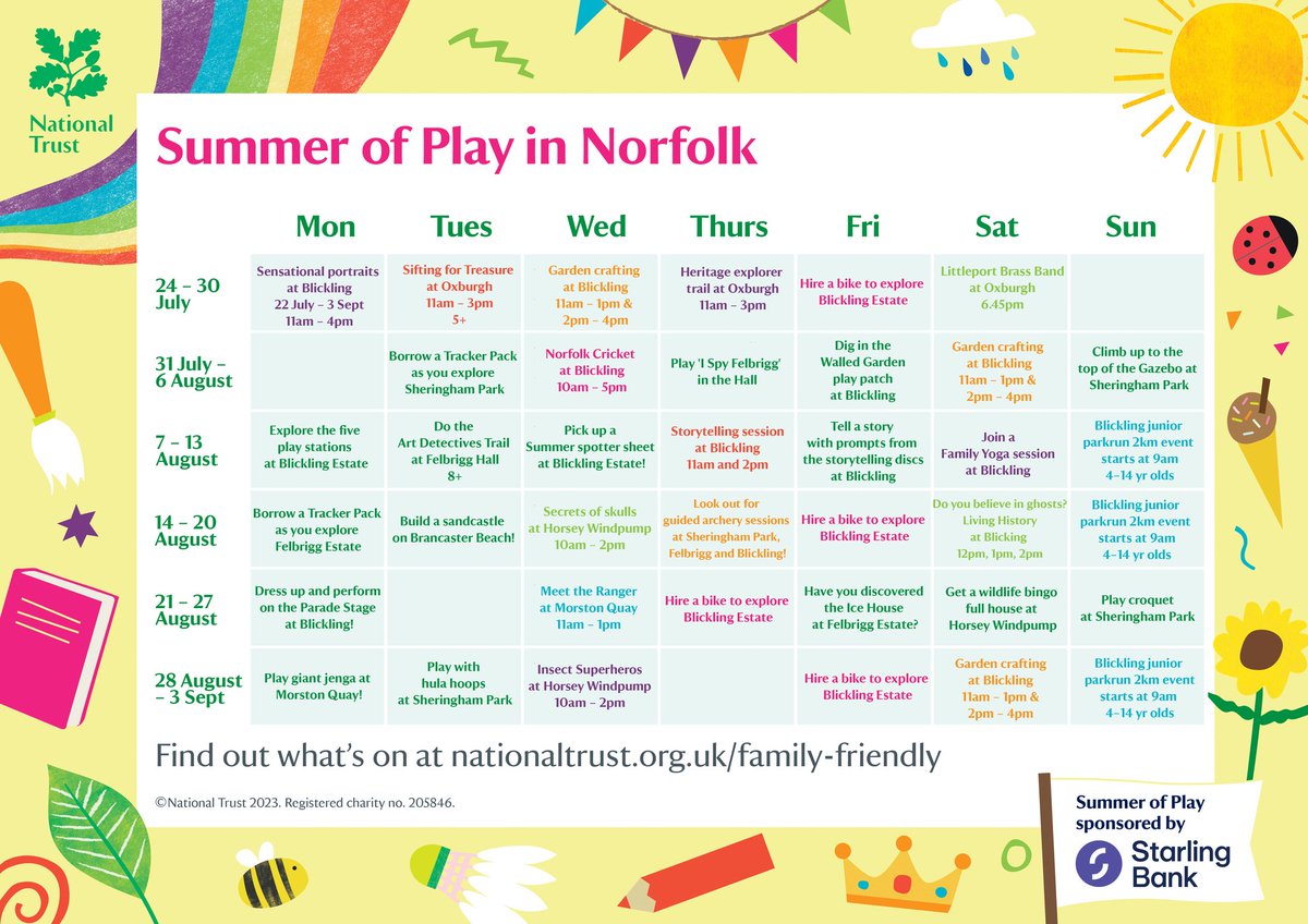 As part of our #SummerofPlay, sponsored by @StarlingBank, we have daily free crafts, fun and games at Horsey Windpump and Morston Quay. See our planner for more ideas for family days out in Norfolk.
