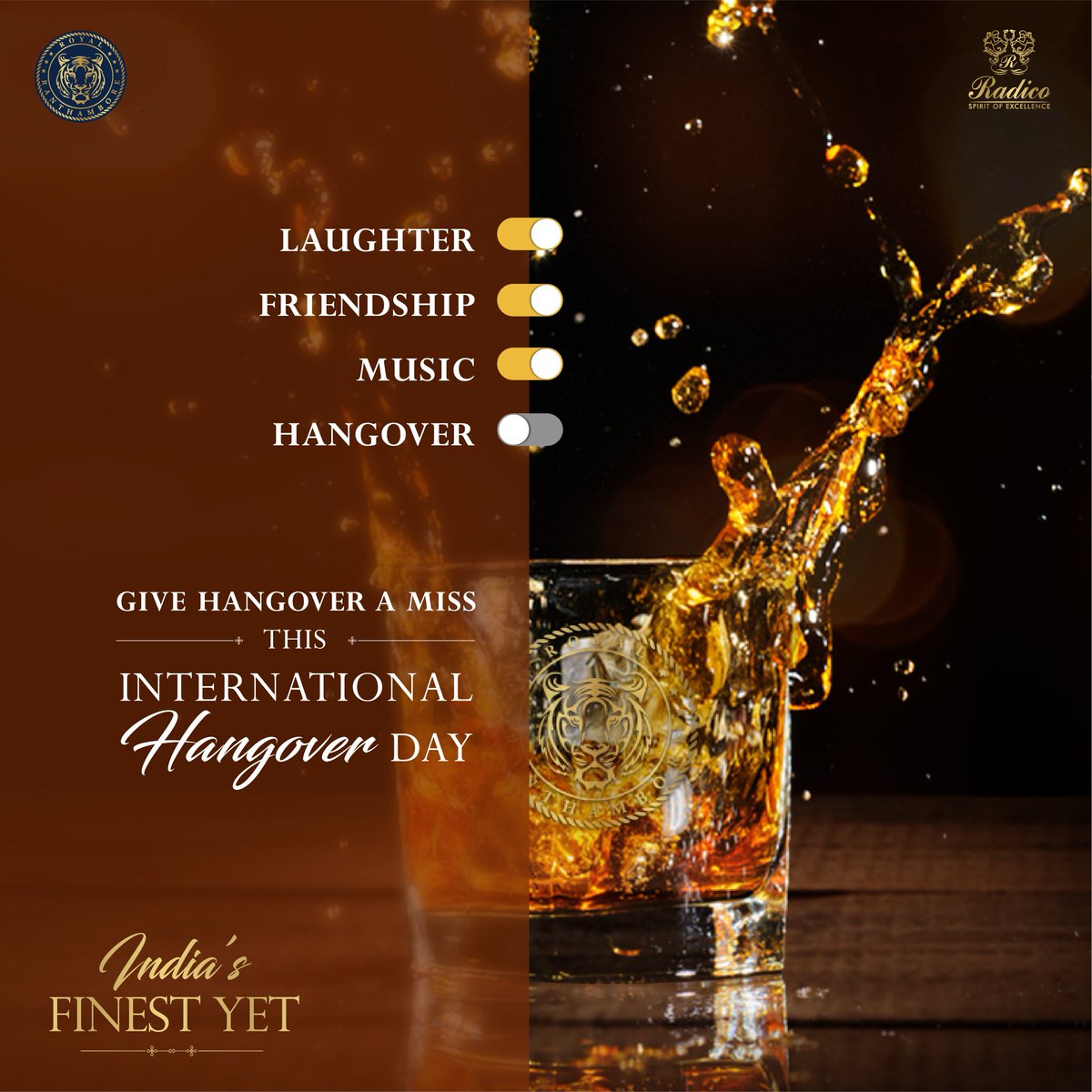 Celebrations must include only the finest of things. So, let the good times roll with #RoyalRanthambore and enjoy the finest mornings after. 

Happy International Hangover Day!

 #IndiasFinestYet #NoHangover #InternationalHangoverDay #IndiasFinestWhisky #Radico