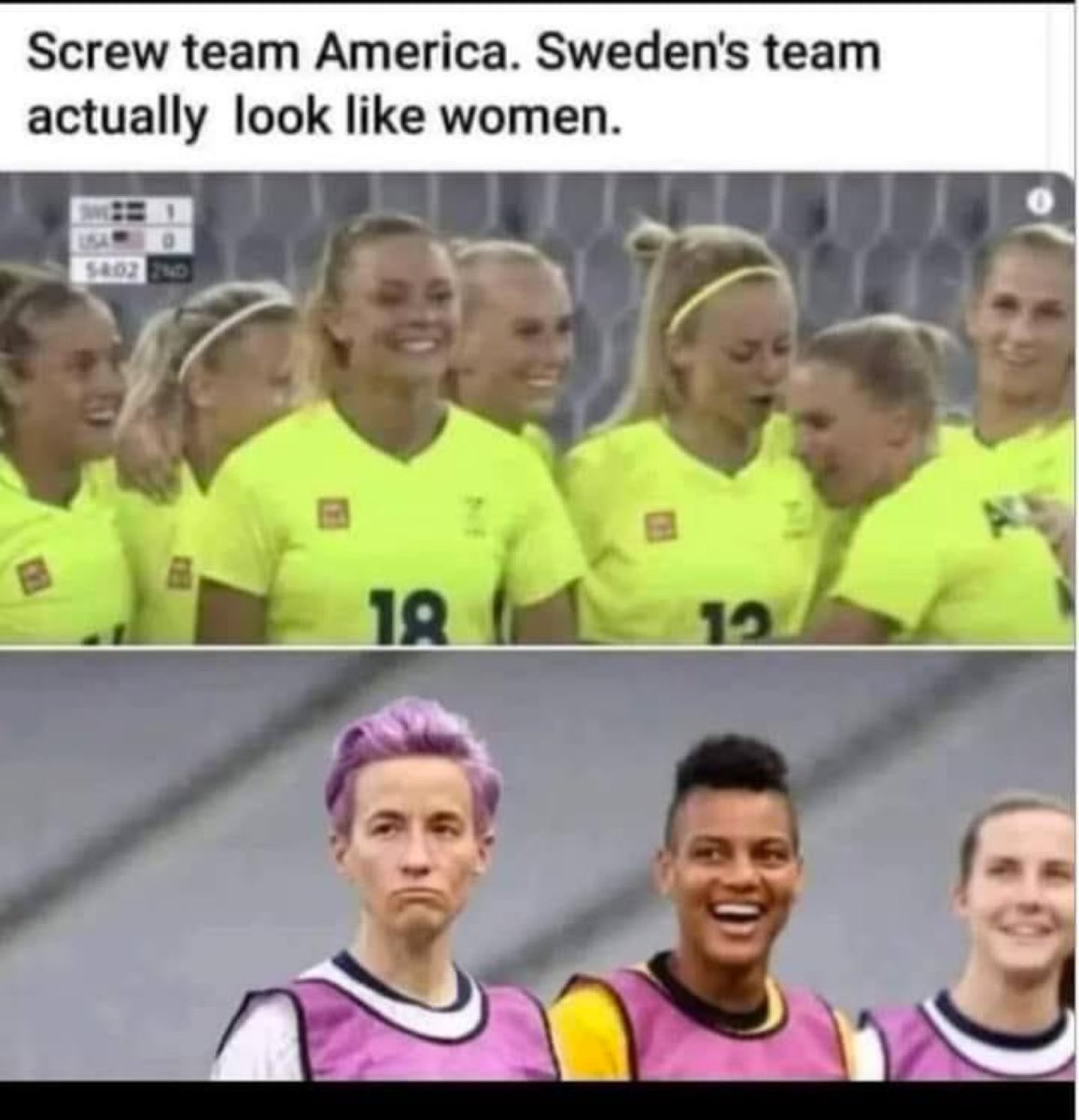 The USA “womens” soccer team seems to hate our country. Should we all instead support Sweden since at least they look like real women? 🤔