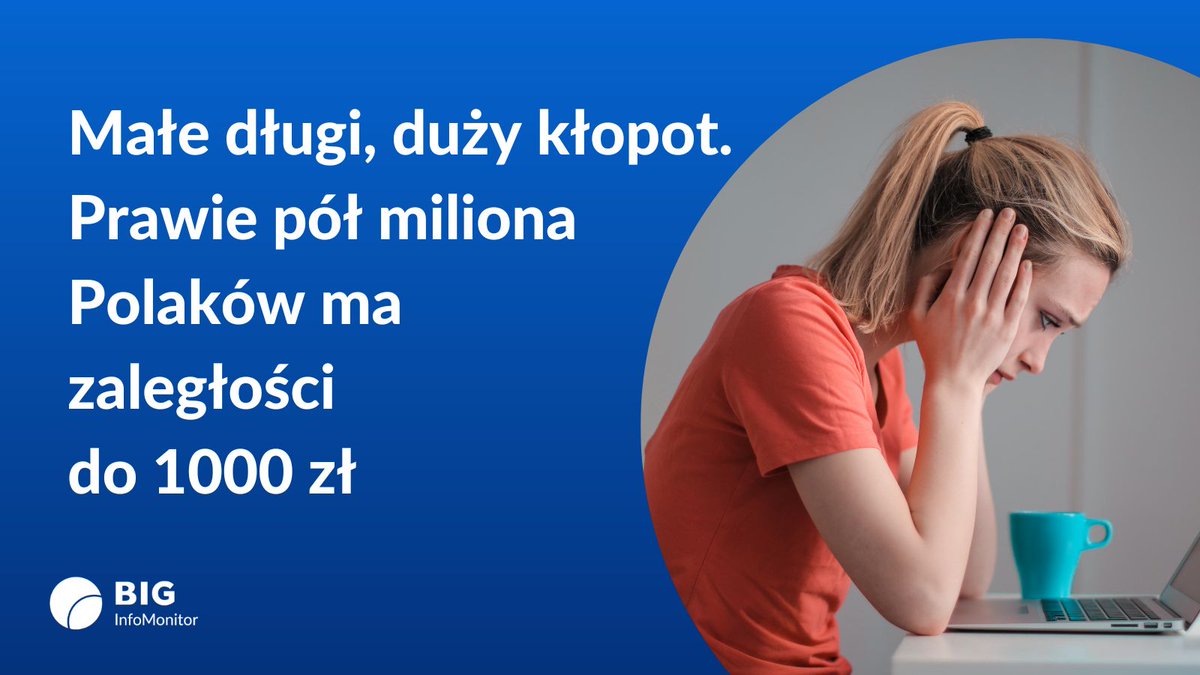 TECHNOSenior1's tweet photo. Małe zaległości, duży kłopot? Prawie pół miliona Polaków ma zaległe zobowiązania, których wartość nie przekracza 1000 zł – wynika z danych #BIK oraz prowadzącego rejestr dłużników #BIGInfoMonitor.
@BIGInfoMonitor 
https://t.co/Fjf47ZBr5H https://t.co/xrzl9s4xb2