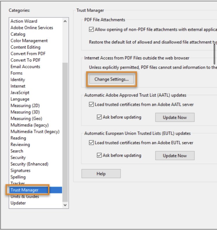 ndrer's tweet photo. Karena PDF itu bukan lagi dokumen static (alias bisa ada form, multimedia, konek ke internet, dll), ada baiknya ubah setting di aplikasi PDF untuk:

1) disable JavaScript (jangan dicontreng),

2) block access di Trust Manager agar PDF tidak langsung bisa konek dengan internet. 🙏 https://t.co/jfuqBkMGi3