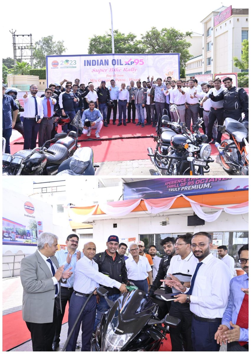 IOCLHissarDO's tweet image. "Revving up for an extraordinary ride! 🏍️⚡️ ED&amp;amp;SH, DSO ignites the Super bike rally at M/s Ganpati petro, Hisar under Hisar DO fueled by XP-95 the champion of petroleum products. Unleashing unrivaled power, performance, and efficiency 🚀🔥 #SuperBikeRally #XP95