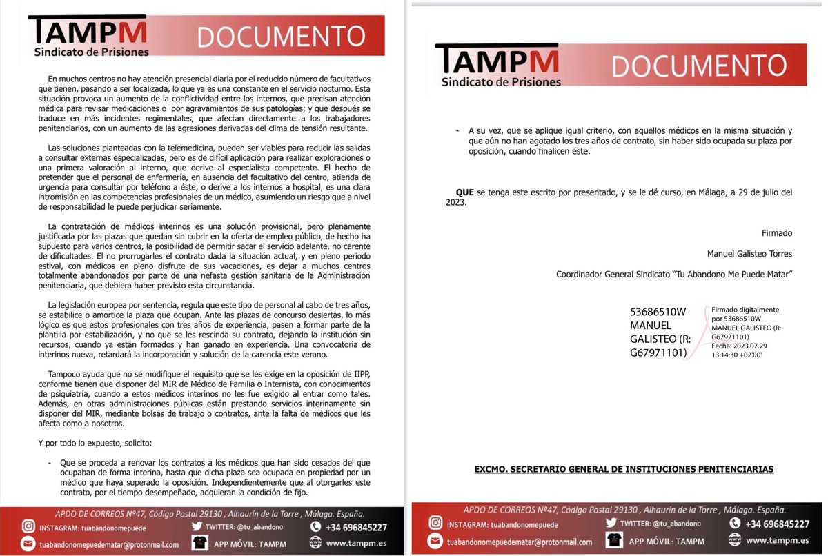 tu_abandono's tweet photo. 📃 #Queja a @IIPPGob por el CESE reciente de médicos interinos

🗣️ Ante la NULA previsión para solapar ceses y tomas de posesión, ante el intento de OCULTAR dichos ceses antes de #Elecciones2023…

👉🏼 Se dejan los Centros SIN MÉDICOS en pleno verano, en situación EXTREMA

#TAMPM https://t.co/qPyXDddBSX