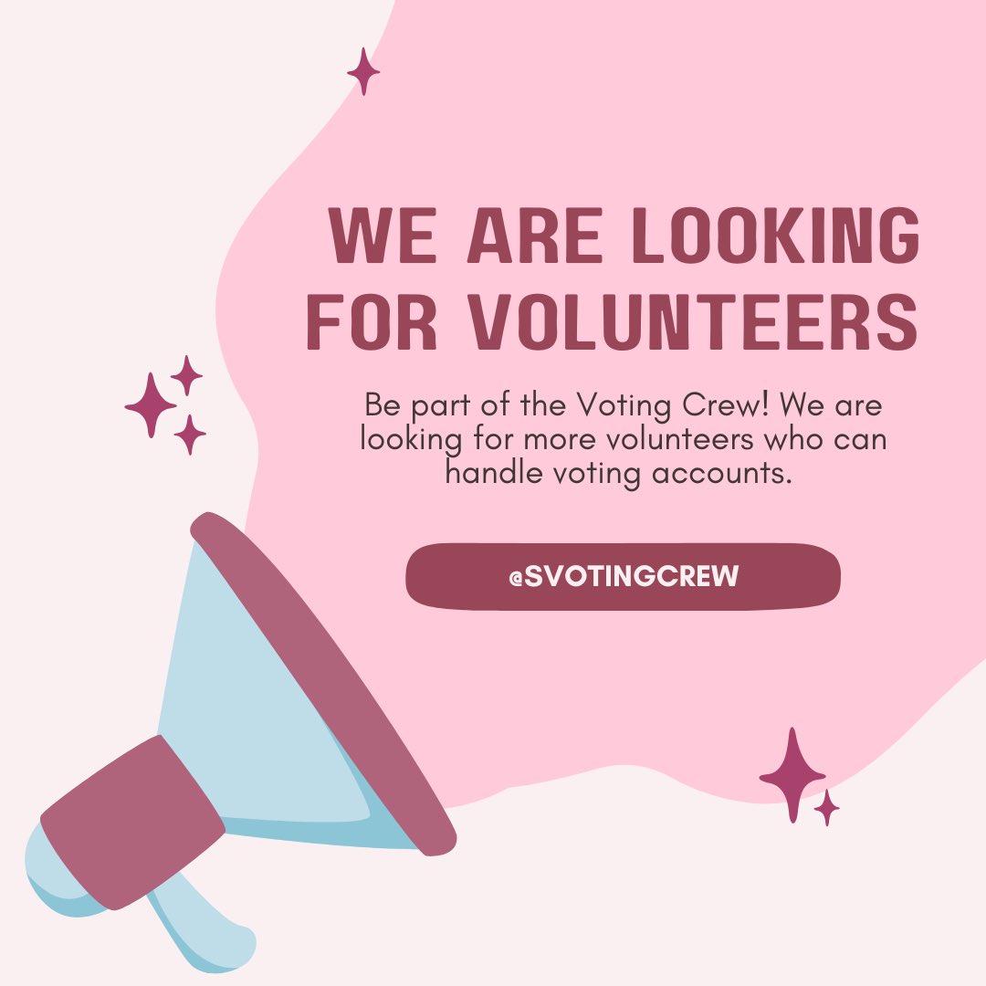 SVoTingCrew's tweet photo. [📢] BE PART OF OUR VOTING CREW!

Carats! We need more helping hands. We are currently handling more than 100 voting accounts right now. If you want to help and volunteer, please send us or the admins (@yoonlyforhannie and @mingyulistic) a DM.

#SVoTingUpdate https://t.co/JTkcgpz8fL