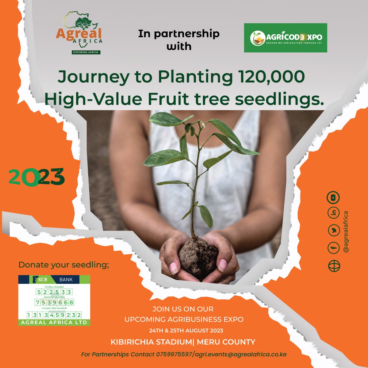 agrealafrica's tweet photo. Agreal Africa in partnership🤝 with AgriCodeExpo in a journey to plant 120,000 high value fruit tree 🌱seedlings.
#GreeningAfrica
#MERUkibirichia #JoinUs
#IdeasToGrowWith
#ADecisionForNature
#EventsWithADifference
#InNatureWeTrust https://t.co/YdFctIHIcU