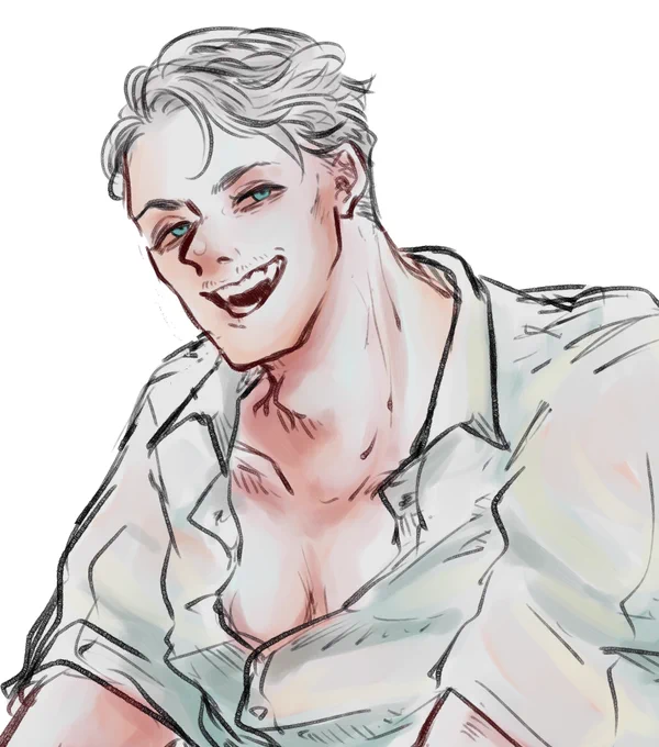 三島の目って青いんだよな…………  って、思いながら描いてる いつもグラサンしてるからよく見えないけど、青なんだよな  な……