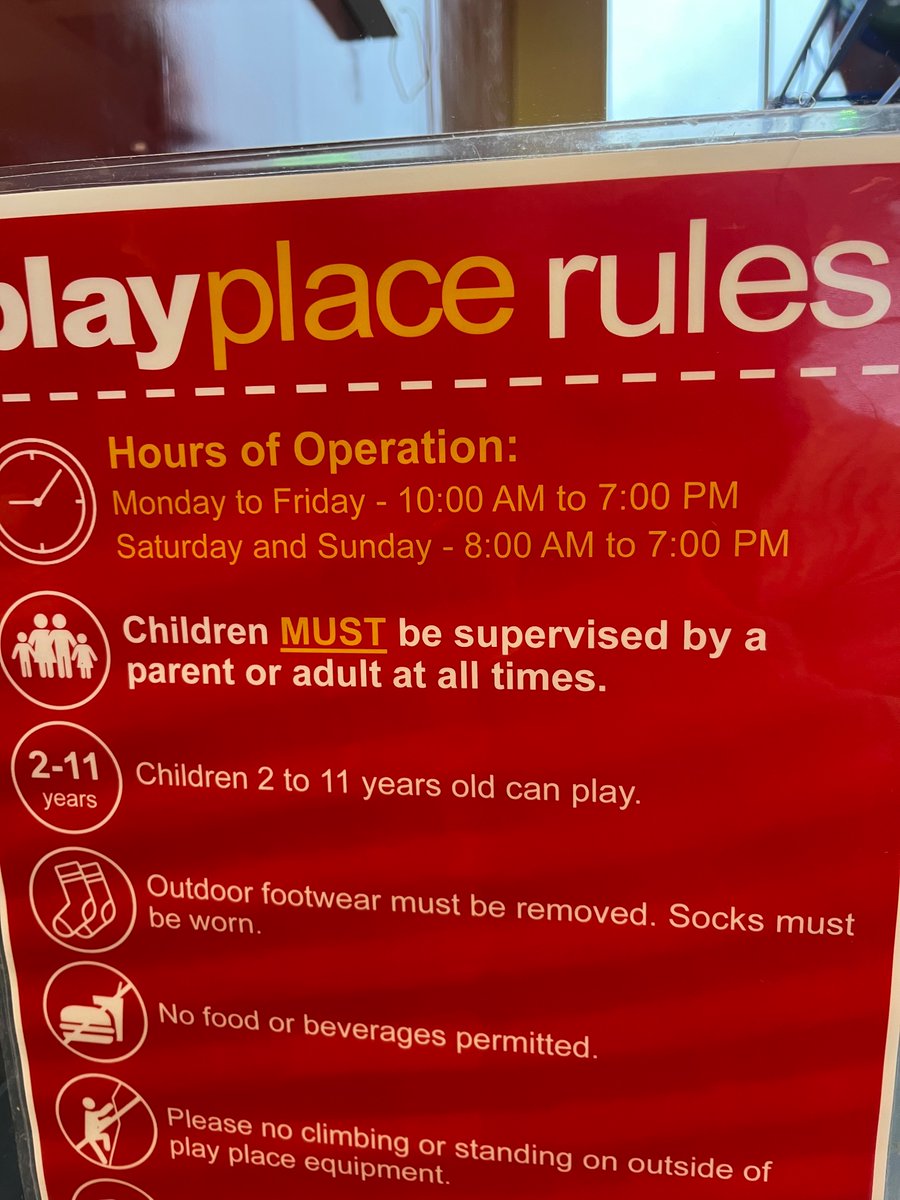 KCP1985's tweet photo. Hey @McDonalds your Stavanger Drive location just refused to open the play place for my kids at 8:34 am. Said they don’t open until 10, and need staff to supervise it …. We’re regulars and have never seen a staff near the play place. https://t.co/zOzZDjyUt9