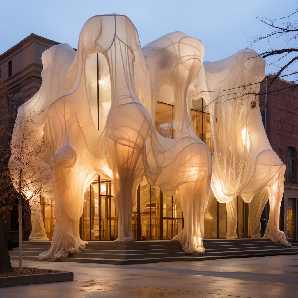 LynxHaus's tweet photo. Exploration of exterior building material ✨

#imagine building is made of many cables, in the style of detailed anatomy, contoured shading, gutai group, transparent layers

#midjourneyart #architecture #design #AI #artwork https://t.co/jVrQ99lqKr