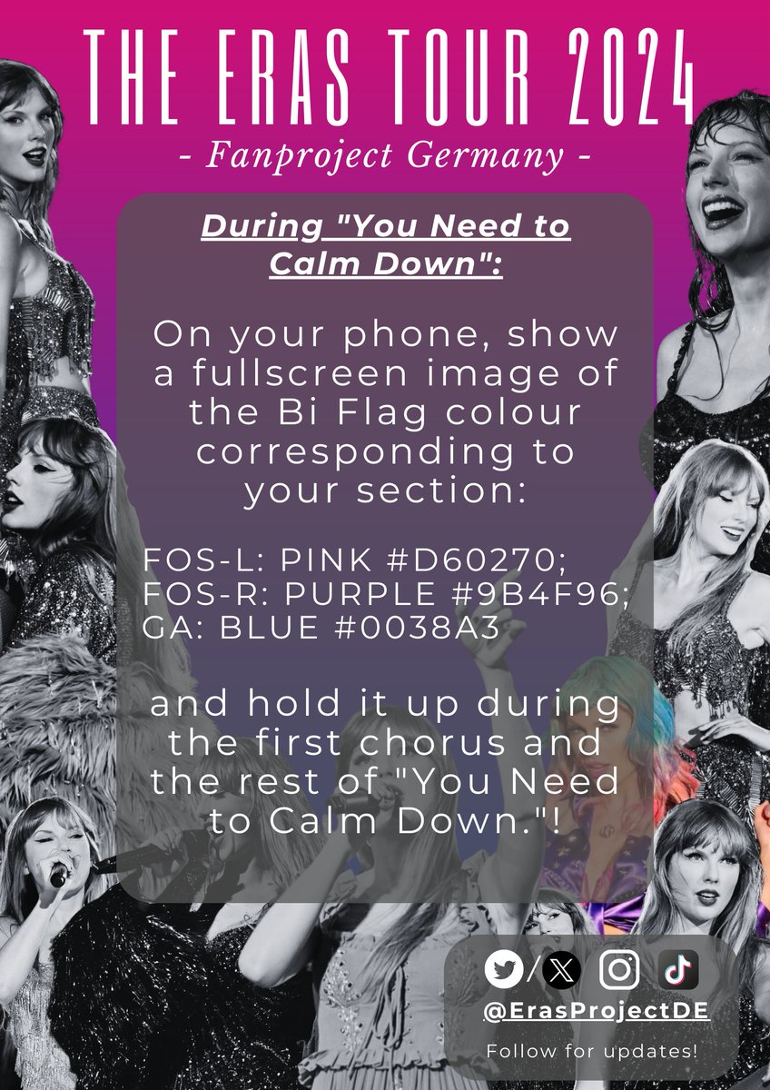 ErasProjectDEx's tweet photo. 🚨 Are you ready for it? 💜✨

Next year, #TSTheErasTour is coming to Germany - and we want to show her our support! 🎊💞

How to participate?
🩷 Read the Information in the images!
💜 Follow our socials!
💙 Share this with your Eras concert buddies!

#ErasProjectDE https://t.co/8aUWPhBMrS