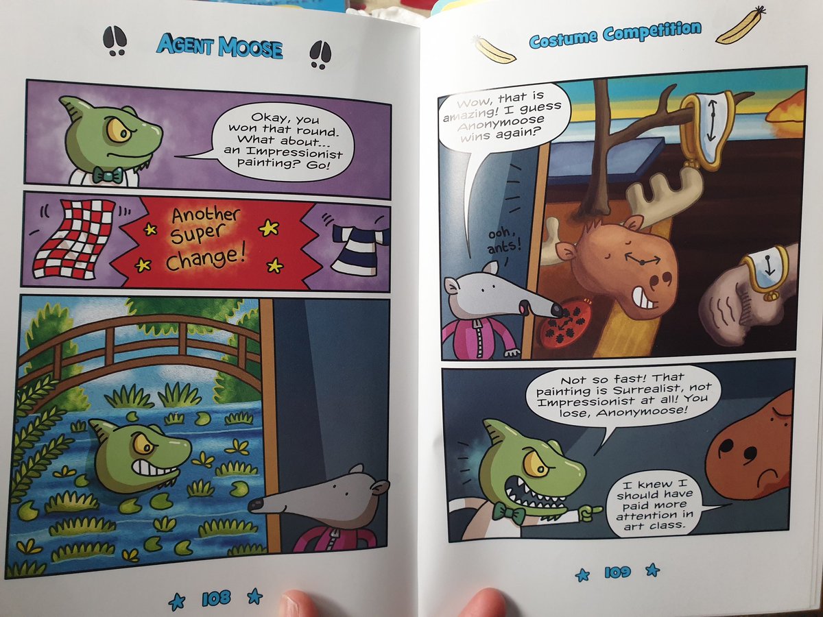 CuratorWithout's tweet photo. The #HistoryOfArt joke in #AgentMoose Operation Owl by @Mo_OHara was appreciated by this reader. Might have gone over the audience's head but made me laugh. #KnowYourArt! #SummerReadingChallenge #LoveYourLocalLibrary https://t.co/JeLgcHKD4h