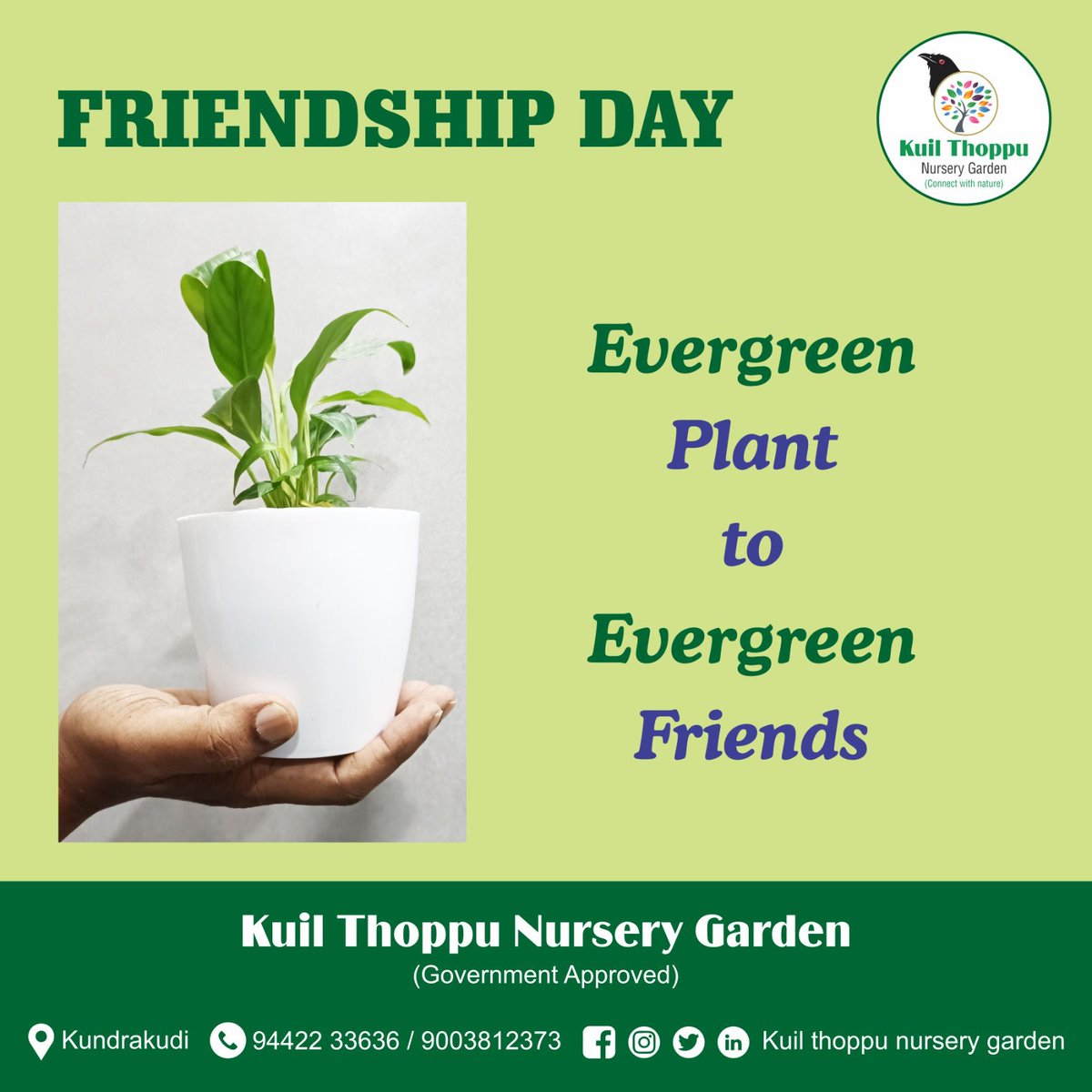 This Friendship Day, give a gift that keeps on giving - Plants! 🌿❤️

For more collection of plants & pots contact - Kuil Thoppu Nursery Garden - 63744 92036 / 8778217566

#GreenGifts #FriendshipDay #PlantLovers #NurturingBonds #NatureLove #GiftOfFriendship #kuilthoppu