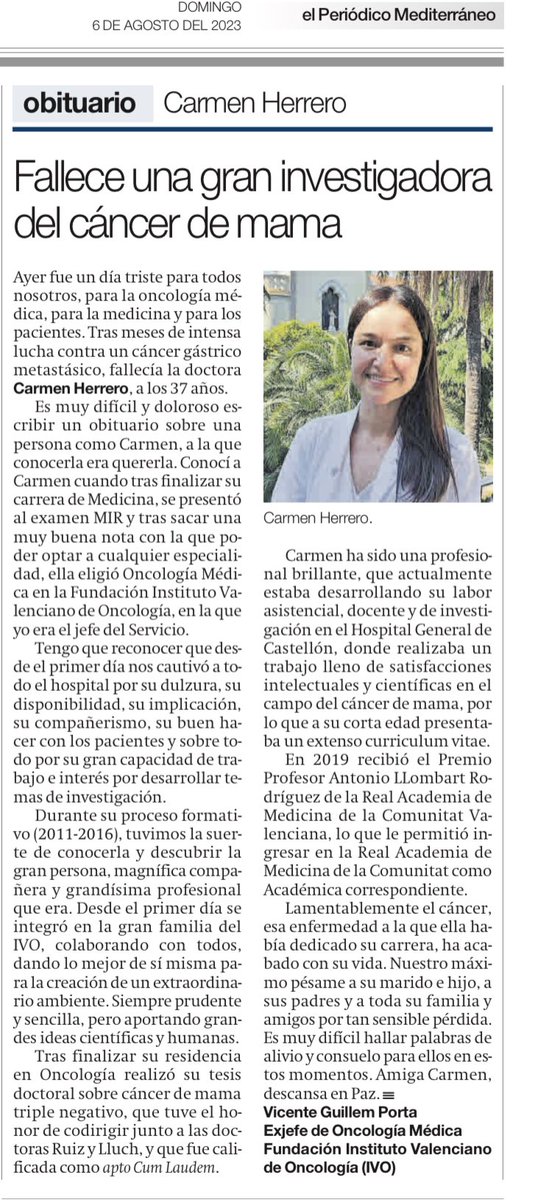 AYER FALLECIÓ CARMEN HERRERO, GRAN MÉDICO ONCOLOGO Y MEJOR PERSONA!!!