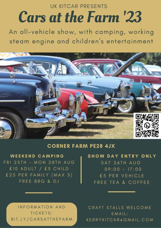 New event! We'll be at "Cars at the Farm", a kitcar show near Huntingdon on 26th August. Tickets can be purchased here: ticketstripe.com/carsatthefarm