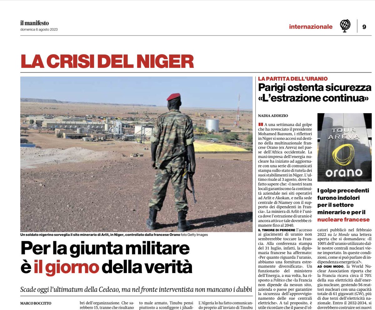 StefanoFassina's tweet photo. Ore decisive in #Niger per evitare che milioni di persone siano costrette a fuggire. Intervento militare #ECOWAS va fermato. Serve mediazione politica. Grave silenzio sinistre #Ue. Va promosso ex ante diritto a non emigrare, non solo salvataggio ex post di chi fugge. @ilmanifesto https://t.co/AW5nPErEBZ