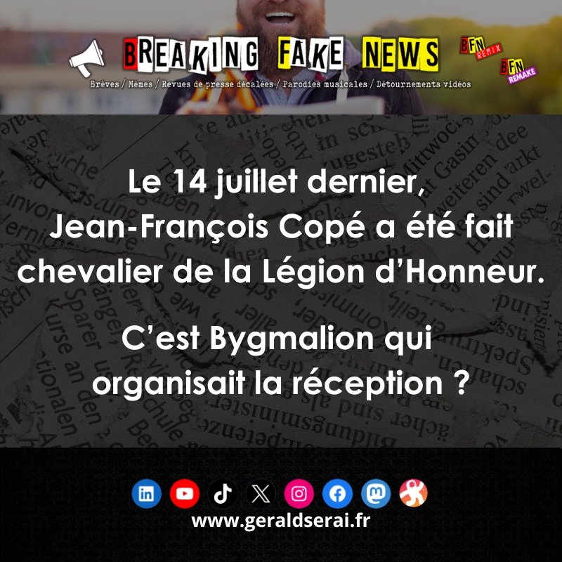 #bfn #breakingfakenews #humour #brèves #actualité #jeanfrançoiscopé #légiondhonneur 

Abonnez-vous !

youtube.com/geraldserai