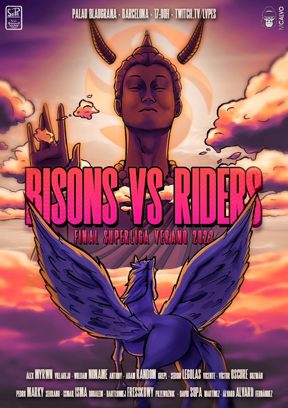 Me he unido a <a href="/MCalvoDesign/">Marcos</a> para traeros este cartel promocional! 
Mañana, a las 18:00
<a href="/BISONSECLUB/">BISONS ECLUB</a> vs <a href="/Movistar_Riders/">Síguenos en @MovistarKOI</a> en <a href="/LVPesLoL/">Superliga Domino's - League of Legends</a> 
#superligalol