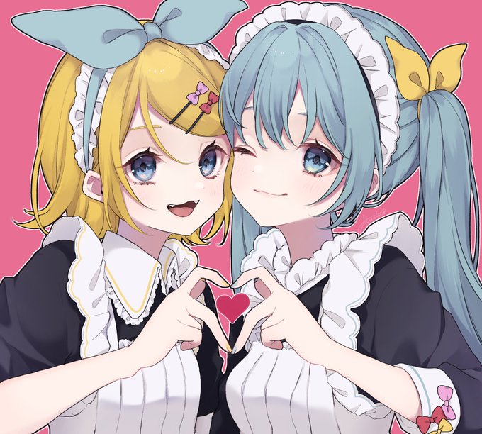 「blue hair heart hands duo」 illustration images(Latest)