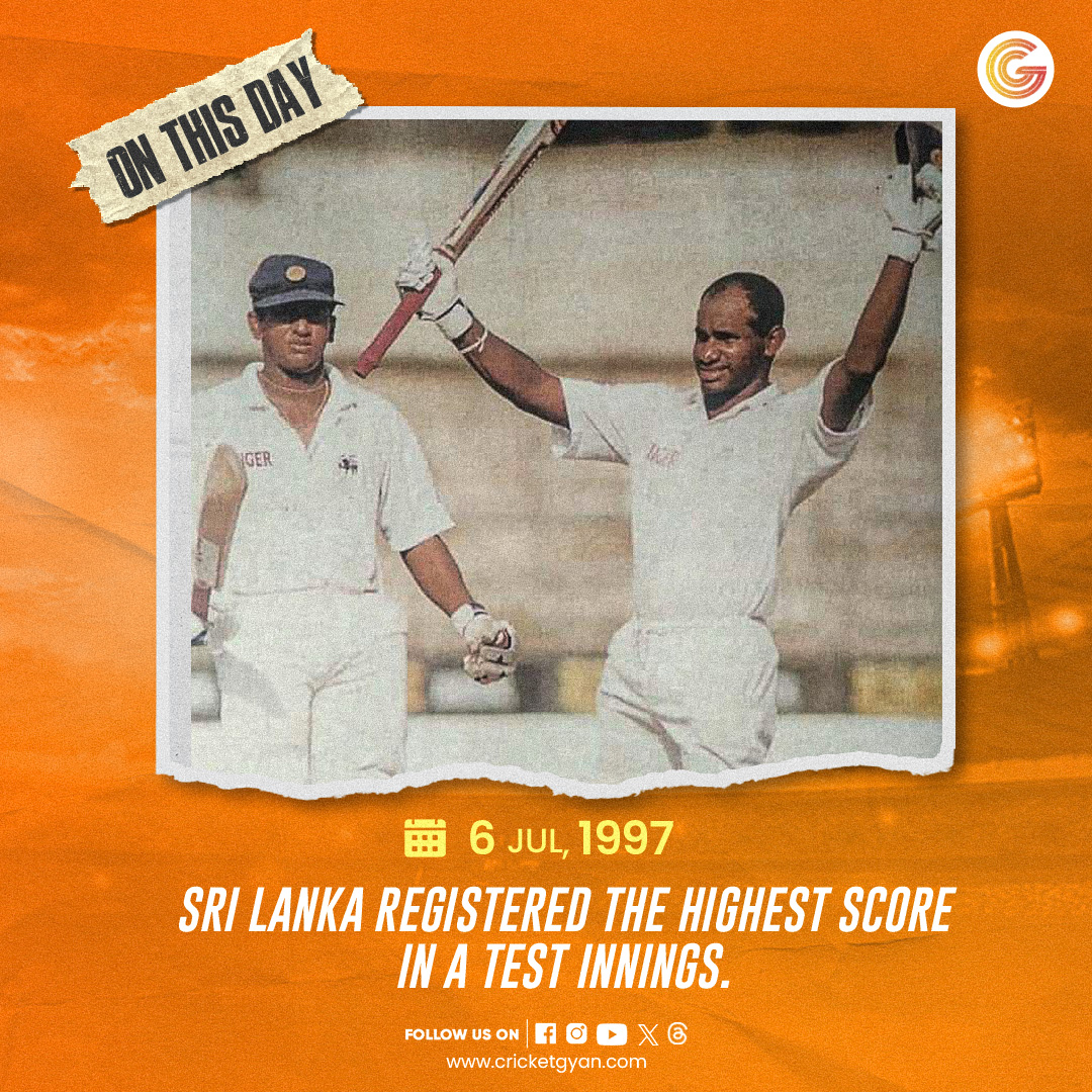 cricketgyann's tweet photo. In the first test match against India in Colombo, 1997, Sri Lanka set the record for the highest team total in test cricket by scoring 952/6d.
#srilanka #india #record #highesttotal #testcricket #sports #cricket #cricketgyan https://t.co/7aQK9Csfol