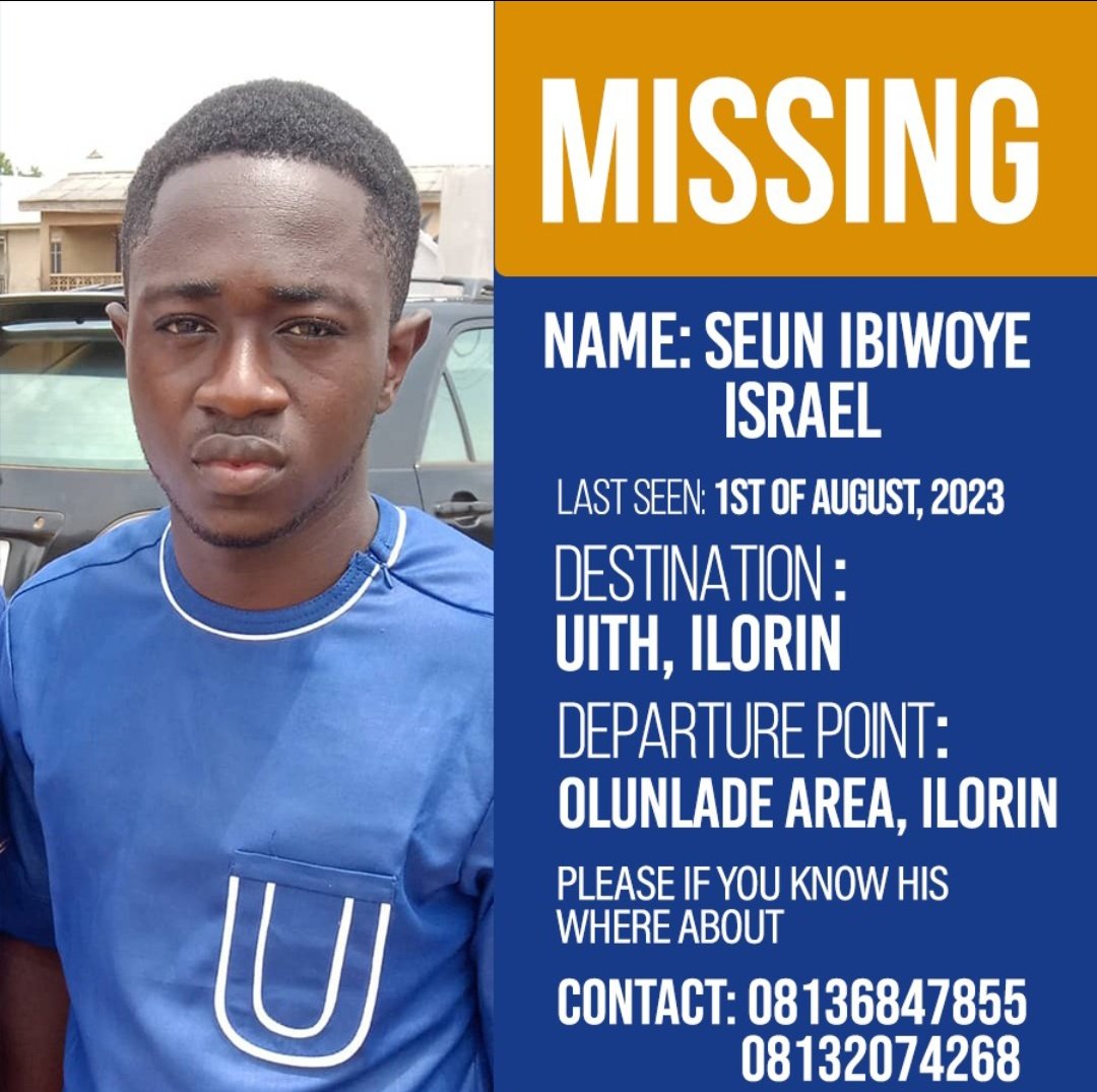Ibiwoye Israel is still missing. Please help retweet for wider reach🤲🤲🤲