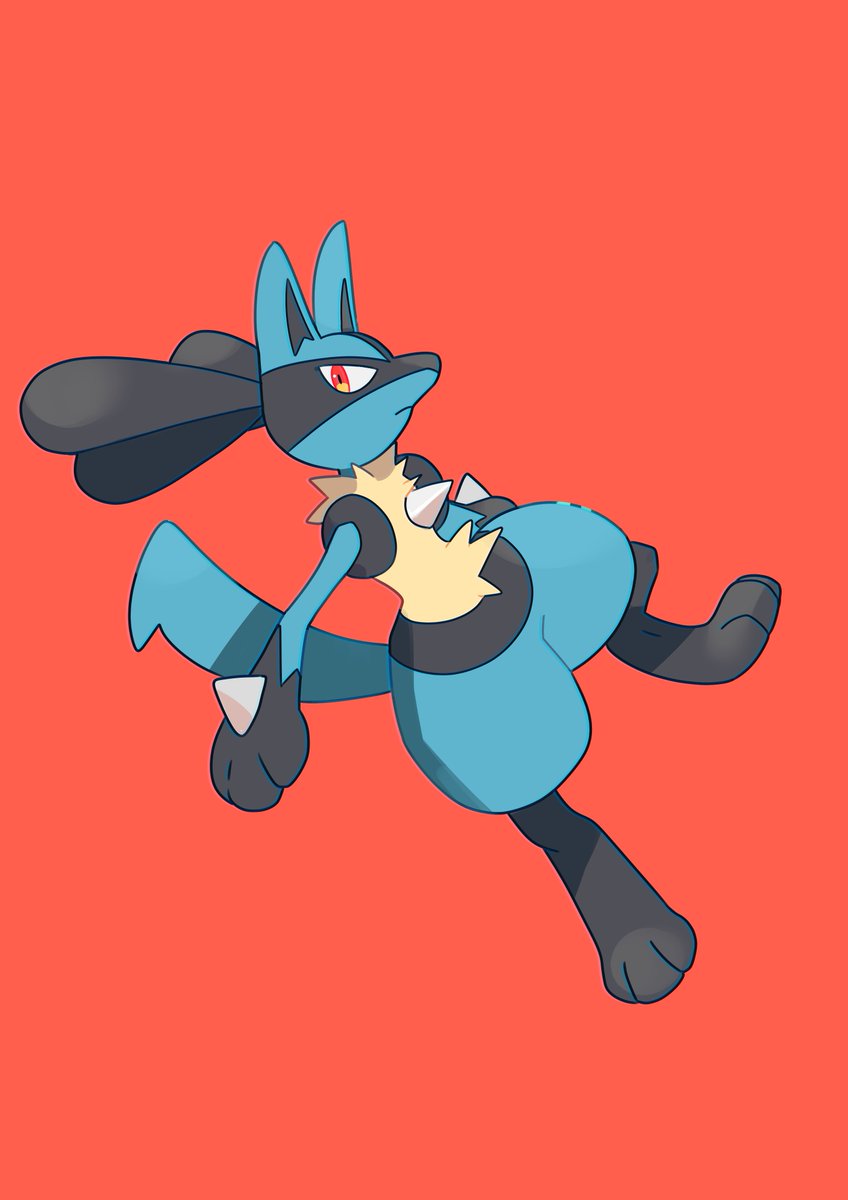 lucario pokemon (creature) solo red background spikes closed mouth red eyes simple background  illustration images