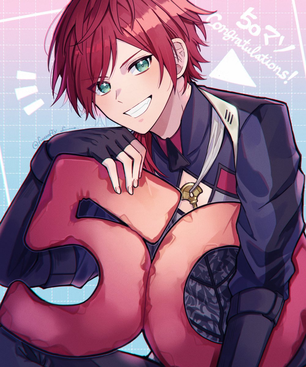 1boy male focus red hair smile looking at viewer green eyes solo  illustration images