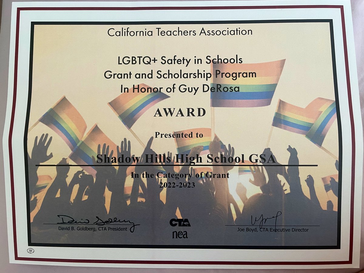 Thank you @WeAreCTA for awarding our SHHS GSA $850 for the school year! #knightsdoitright