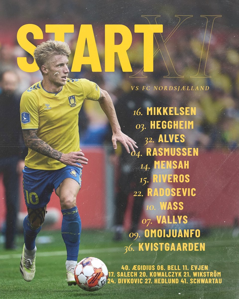 BrondbyIF's tweet photo. Jesper Sørensens 11 udvalgte til opgøret i Farum 🟡🔵

#Brøndby https://t.co/lsw48OALb1