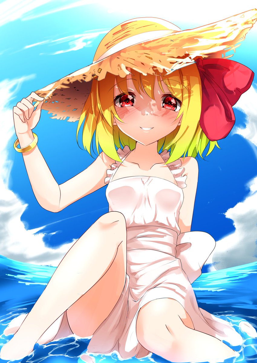 ルーミア(東方プロジェクト) 「「一緒に涼んでいかないのかー?」 いつもの調子の口調とは裏腹に妙に大人びた視線を」|羽山 悠@skeb・依頼募集中のイラスト