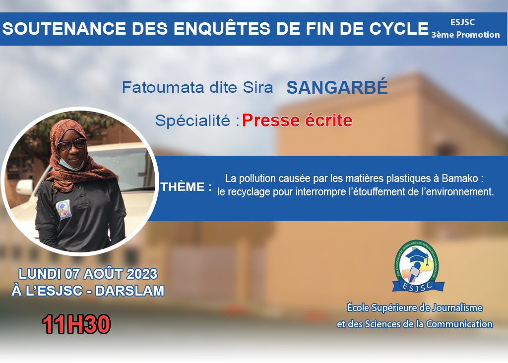 DiteKebe's tweet photo. Dernier tour des soutenances des grandes enquêtes de fin de cycle de la 3ème promo de l'#ESJSC. Les thèmes de @MaigaRokietou et  @SiraSangare8  mettront fin à la première phase de soutenances. https://t.co/FUJ2oiYAGH
