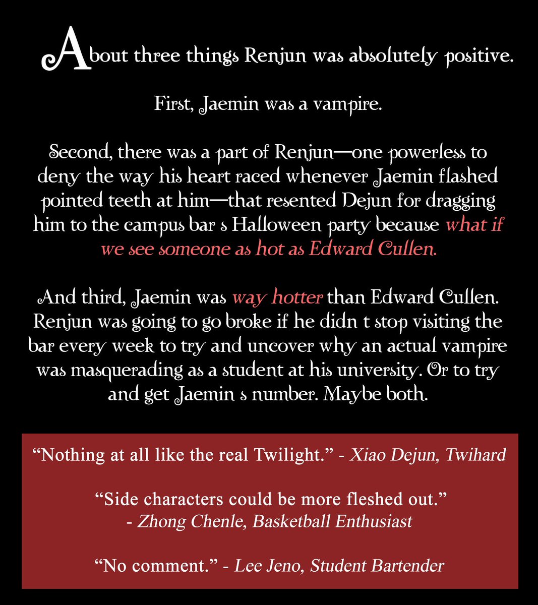 🍎 renmin
🍎 16k, explicit
🍎 college au, thirsting after your local student bartender who may be a vampire
🍎 written for <a href="/323fest/">RENJUN FEST (CLAIMING)</a> r2
🍎 art by the irresistible <a href="/teleph0nep0le/">8 shot wonder</a>

archiveofourown.org/works/48321304