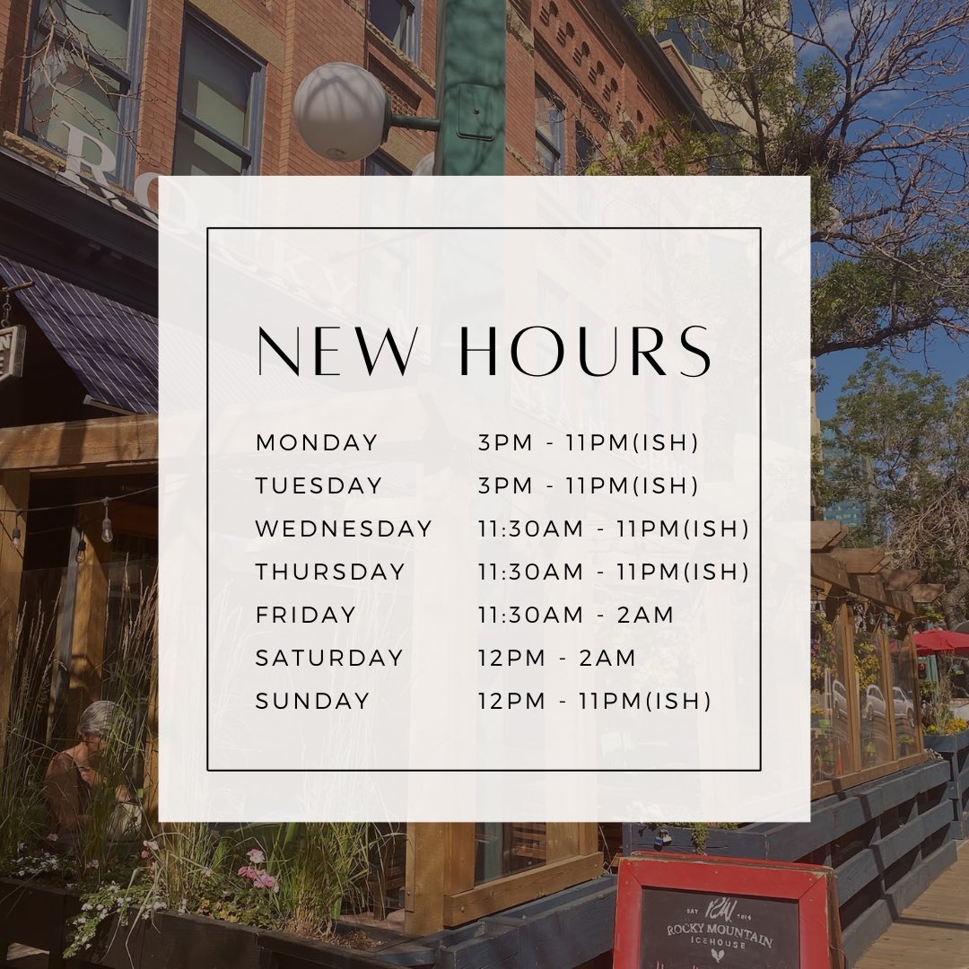 Rocky Mountain Icehouse (@icehouseyeg) on Twitter photo We have new hours! Check it out ⬇️ We have new hours! Check it out ⬇️
