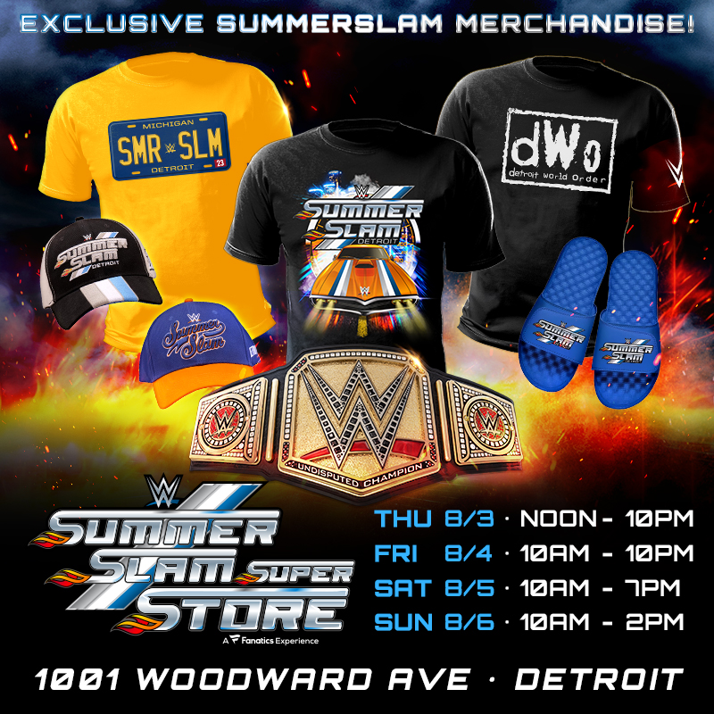 Purchase signed memorabilia from SummerSlam at the SummerSlam Superstore! Open today until 2pm in downtown Detroit, get your hands on exclusive items from the biggest event of the summer. bit.ly/3YcLhoi