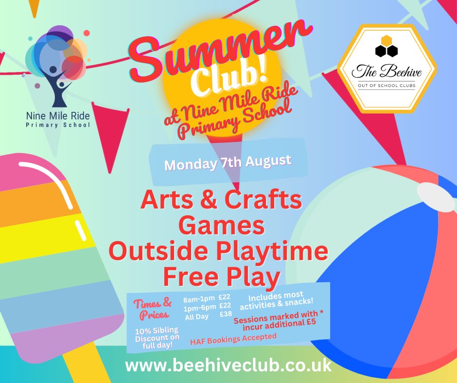 What's on Monday 7th August... Across our clubs today we have a wonderful day planned with games, arts and crafts and outside sports! For info about our clubs, access and contact details, please visit: beehiveclub.co.uk/holidayclubs #summerholidayclubs #berkshireholidayclubs