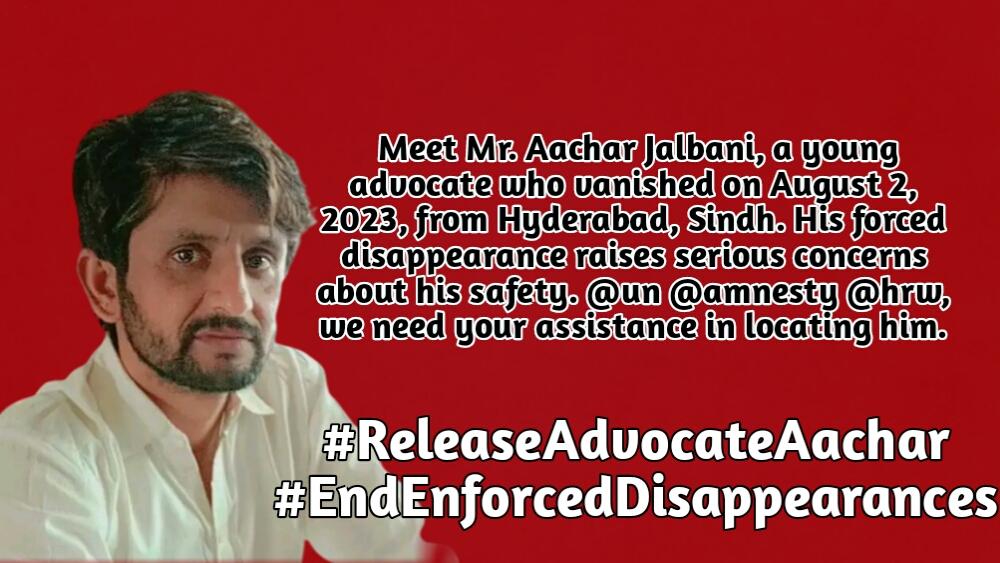 QuitSindh's tweet photo. The legal fraternity stands united in demanding the release of Advocate Aachar. We will not rest until he is free and safely reunited with his loved ones. @amnesty
@UN @hrw
#ReleaseAdvocateAachar https://t.co/jeeIabHLuN