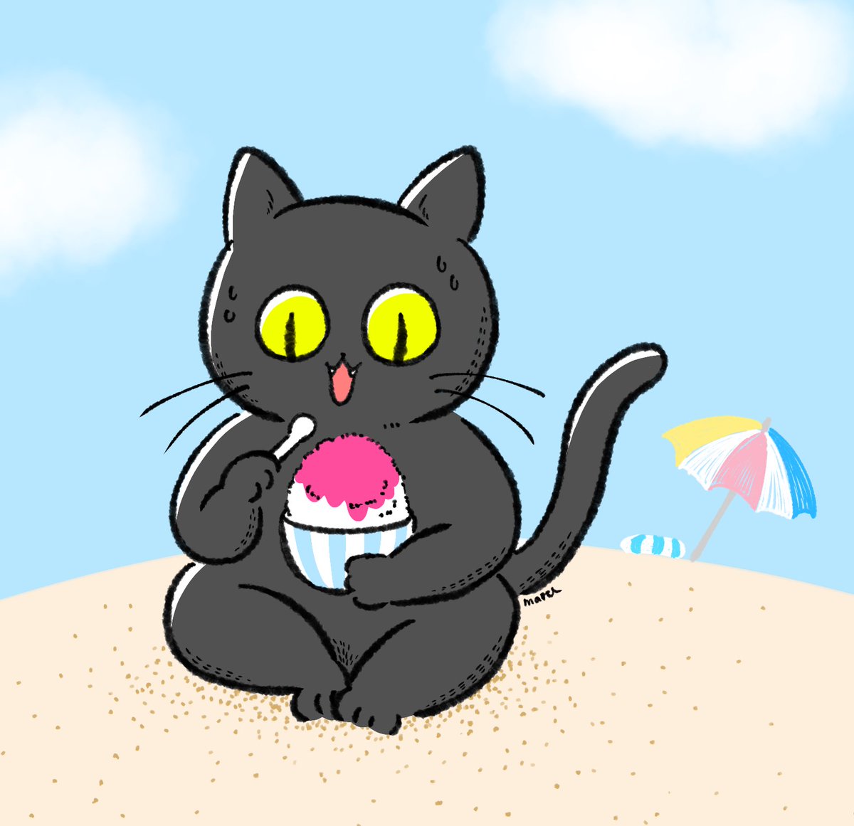 food shaved ice no humans umbrella cat sitting beach  illustration images