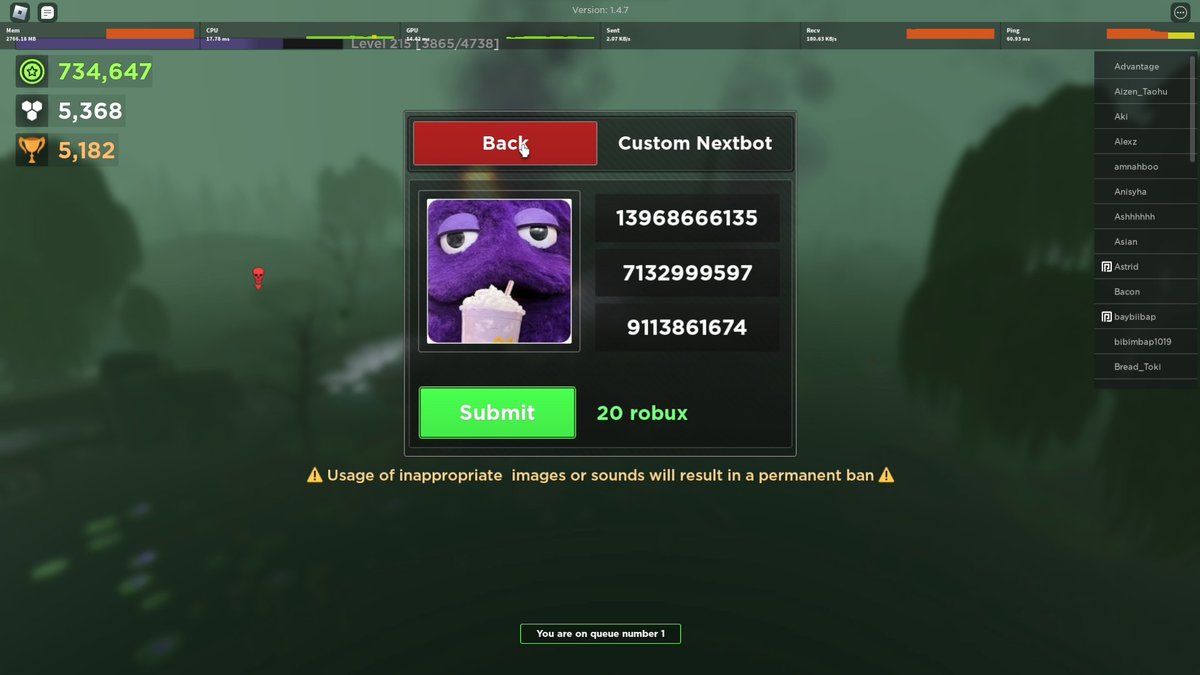 ericlabirth's tweet photo. Grimace Shake on Custom Bots (ROBLOX EVADE)
#ROBLOX #robloxevade #evaderoblox #evade #towerblitz #GrimaceShake #GrimacesBirthday 
Video footage: https://t.co/CnT7VmOlaB https://t.co/qtZm3Y4PGq