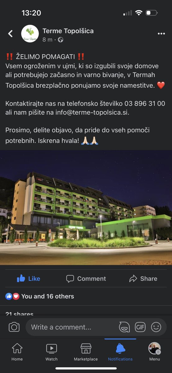 Matej_R81's tweet photo. V Termah Topolšica s(m)o pripravili breplačne nastanitve za vse, ki vas je prizadela ujma. Please care&amp;share🙏🙏🙏 https://t.co/0wKQChswBn
