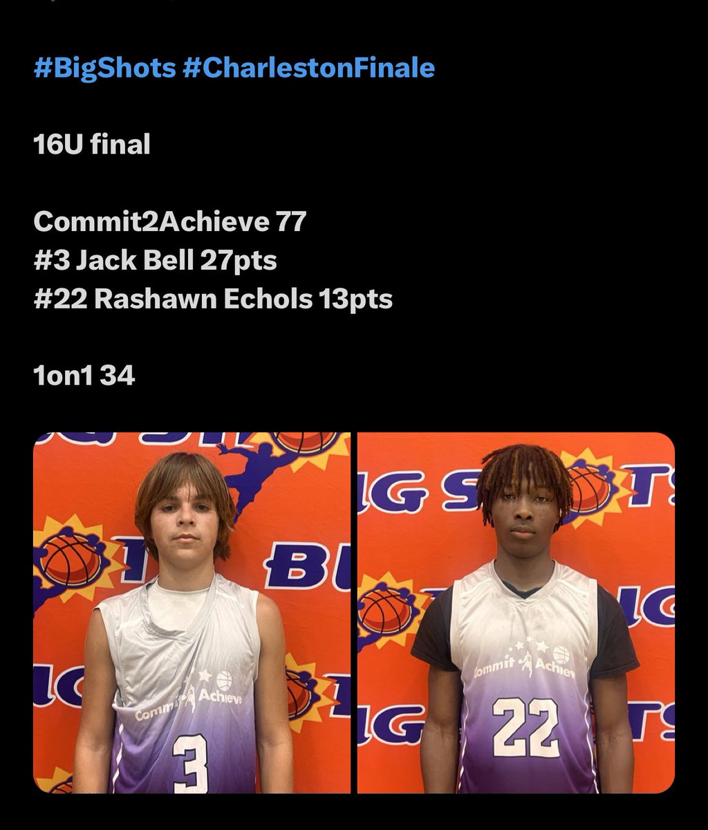 Way to come out ready to play <a href="/JackBell_3/">Jack Bell</a>  <a href="/rashawnechols22/">RashawnEchols</a> . The job isn’t done let’s get two more!! #bigshots #CharlestonFinale