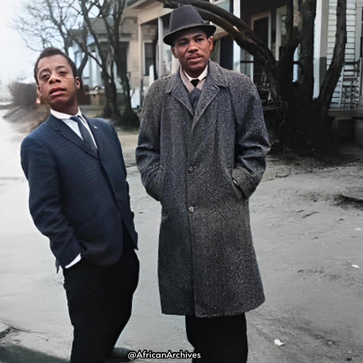 AfricanArchives's tweet photo. James Baldwin with activist James Meredith, Jackson, Mississippi, in 1963, a year after Meredith became the first African American student admitted to the University of Mississippi. 

James H. Meredith, in 1962, became the first African American to attend the University of Mississippi.

A former serviceman in the U.S. Air Force, Meredith applied and was accepted to the University of Mississippi in 1962, but his admission was revoked when the registrar learned of his race. 

A federal court ordered "Ole Miss" to admit him, but when he tried to register on September 20, 1962, he found the entrance to the office blocked by Mississippi Governor Ross Barnett. 

On September 28, the governor was found guilty of civil contempt and was ordered to cease his interference with desegregation at the university or face arrest and a fine of $10,000 a day. Two days later, Meredith was escorted onto the Ole Miss campus by U.S. Marshals — setting off riots that resulted in the deaths of two students. He returned the next day and began classes. 

In 1963, Meredith, who was a transfer student from all-black Jackson State College, graduated with a degree in political science.

Three years later, Meredith returned to the public eye when he began his March Against Fear. On June 6, just one day into the march, he was sent to a hospital by a sniper's bullet. Other civil rights leaders, including Martin Luther King, Jr., and Stokely Carmichael, arrived to continue the march on his behalf. 

It was during the March Against Fear that Carmichael, who was leader of the Student Nonviolent Coordinating Committee, first spoke publicly of "Black Power" — his concept of militant African American nationalism. 

James Meredith later recovered and rejoined the march he had originated, and on June 26 the marchers successfully reached Jackson, Mississippi.