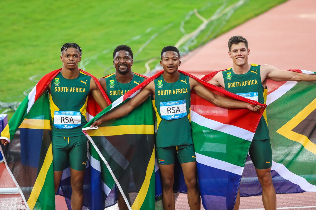 USSAstudent's tweet photo. Catch us if you can!💨😤

Ladies and gentlemen, your 3rd world fastest university gents!🥉🇿🇦

📸: Toy Ncube

#TeamSA | #Chengdu2021 https://t.co/Na0fB1TiNR